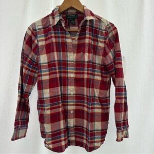Vintage silk 90s Y2K Ralph Lauren Plaid long sleeve button up shirt small